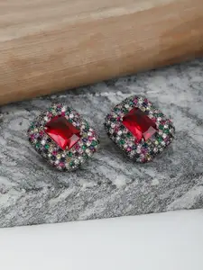 Adwitiya Collection Rhodium-Plated Stone Studded Classic Studs