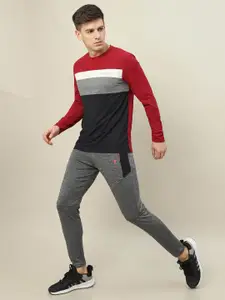 Technosport Colourblocked Crew Neck Long Sleeves MATPIQ & Rapid-Dry Slim Fit T-shirt
