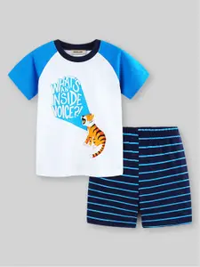 INCLUD Boys Round Neck Short Sleeves Printed T-shirt with Shorts