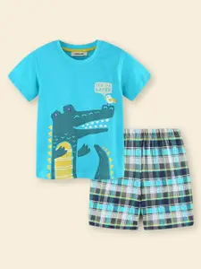 INCLUD Boys Crocodile Printed Round Neck T-shirt With Shorts