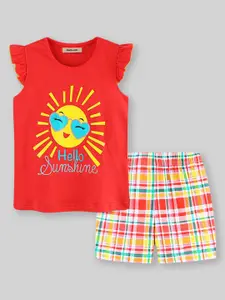 INCLUD Girls Round Neck Short Sleeves Printed T-shirt with Shorts