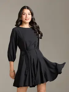 20Dresses xxd eclectic boho Black Panelled Puff Sleeve Crepe Fit & Flare Dress