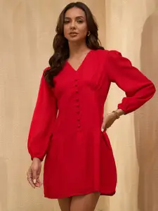 RARE V Neck Long Puff Sleeve A-Line Dress