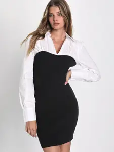 RARE White & Black Shirt Collar Sheath Mini Dress