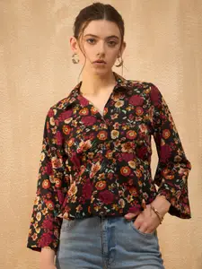 RARE Floral Print Bell Sleeve Crepe Top