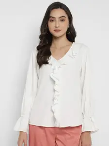 Taurus V-Neck Ruffled Detail Bell Sleeve Regular Top