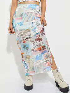max Abstract Printed Semi Sheer Straight Maxi Skirt