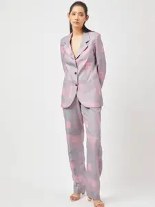Contemponari Printed Tailored-Fit Single-Breasted Linen Blazer
