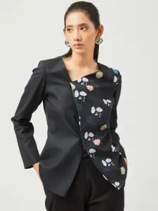 Contemponari Floral Printed Tailored Fit Linen Blazer