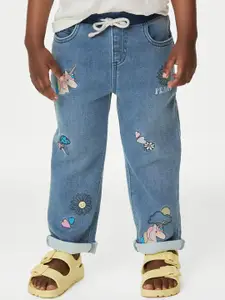 Marks & Spencer Girls Blue Embroidered High-Rise Clean Look Stretchable Jeans
