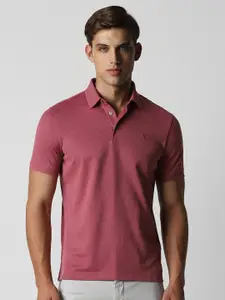 Van Heusen Self Design Textured Polo Collar Pure Cotton Casual T-shirt