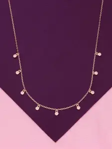 KAI JEWEL Sterling Silver Rose Gold-Plated Cubic Zirconia Studded Necklace