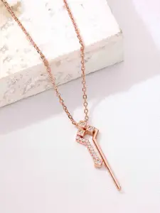 KAI JEWEL Sterling Silver Rose Gold-Plated Cubic Zirconia Studded Necklace