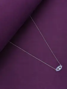 KAI JEWEL Sterling Silver Rhodium-Plated Diamond Studded Evil Eye Necklace