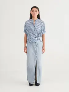 Prakriti Jaipur Abstract Printed Mandarin Collar Kimono Sleeves Casual Shirt