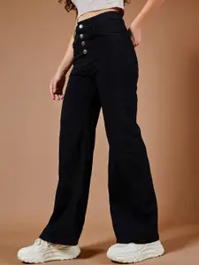 DOLCE CRUDO Women Countless Evenings Black Wide Leg High-Rise Stretchable Jeans