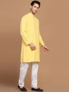 TAHVO Mandarin Collar Straight Long Sleeves Straight Kurta With Pyjamas