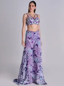 House Of Dharaa Printed Crop Top With Palazzos & Dupatta Co-Ords