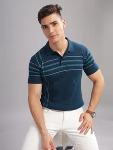 ADRO Striped Oversized Polo Collar Pure Cotton T-shirt