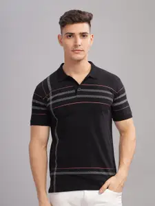 ADRO Striped Oversized Polo Collar Pure Cotton T-shirt