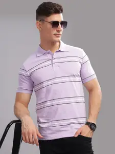 ADRO Striped Printed Polo Collar Short Sleeves Cotton Oversized Casual T-shirt