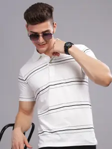 ADRO Striped Printed Polo Collar Short Sleeves Cotton Oversized Casual T-shirt