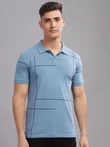 ADRO Geometric Printed Polo Collar Short Sleeves Cotton Oversized Casual T-shirt