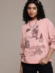 The Roadster Life Co. Graphic Printed Washed Effect Pure Cotton Sweatshirt