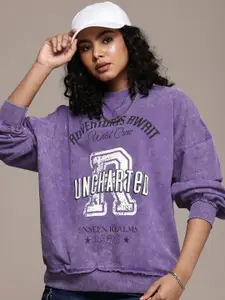 The Roadster Life Co. Typography Printed Washed Effect Pure Cotton Sweatshirt