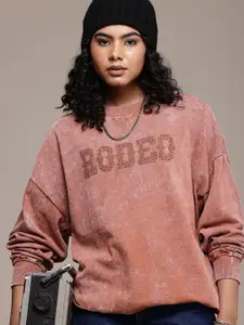 The Roadster Life Co. Dyed Effect Embellished Pure Cotton Pullover Sweatshirt