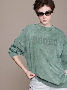 The Roadster Life Co. Typography Embellished Washed Effect Pure Cotton Sweatshirt