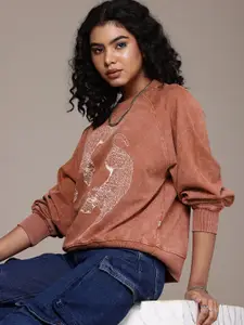 The Roadster Life Co. Graphic Printed Washed Effect Pure Cotton Sweatshirt