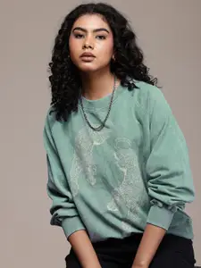 The Roadster Life Co. Graphic Printed Washed Effect Pure Cotton Sweatshirt