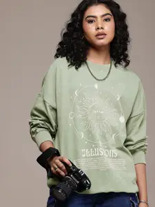 The Roadster Life Co. Graphic Printed Washed Effect Pure Cotton Sweatshirt