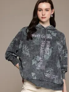 The Roadster Life Co. Printed Hooded Washed Effect Pure Cotton Sweatshirt