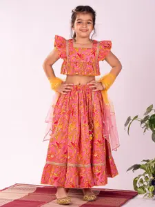 VASTRAMAY Girls Printed Ready to Wear Lehenga & Blouse With Dupatta