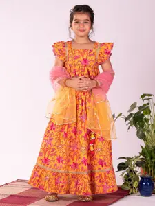 VASTRAMAY Girls Printed Ready to Wear Lehenga & Blouse With Dupatta