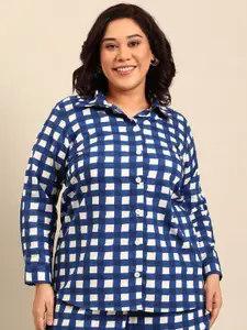 The Pink Moon Gingham Checked Spread Collar Casual Shirt