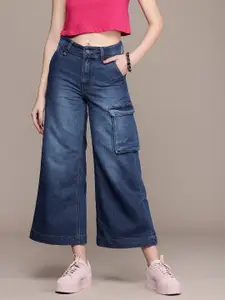 The Roadster Life Co. Women Cropped Wide Leg Light Fade Stretchable Jeans