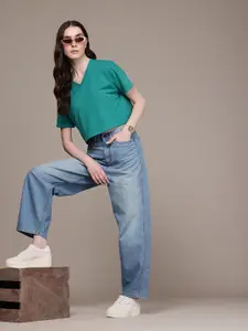 The Roadster Life Co. Women Skater Fit High-Rise Light Fade Stretchable Jeans