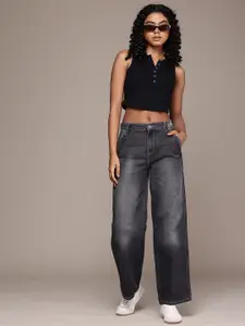 The Roadster Life Co. Women Baggy Fit Fit Low-Rise Heavy Fade Stretchable Jeans