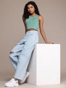 The Roadster Life Co. Women High-Rise Skater Fit Slash Knee Jeans