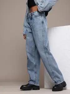 The Roadster Life Co. Women Skater Fit High-Rise Heavy Fade Stretchable Jeans