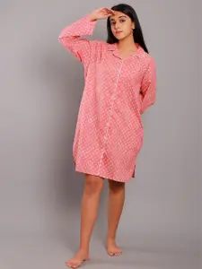 ETC Block Printed Pure Cotton Shirt Nightdress