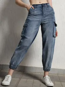 Hubberholme Women relaxed Fit High-Rise Pure Cotton Cargo Jogger Jeans