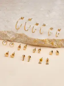 Accessorize Set Of 10 Stone-Studded Contemporary Studs And Hoop Earrings