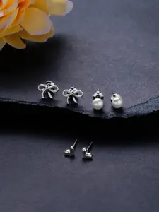 Accessorize Set Of 3 Pearl-Beaded Contemporary Studs Earrings