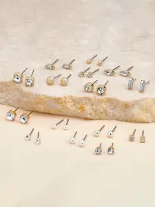 Accessorize Set Of 15 Metal Stone Studded Circular Studs Earrings