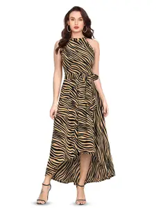 ODETTE Animal Printed Round Neck Fit & Flare Maxi Dress