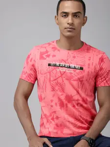 SPYKAR Pure Cotton Abstract Printed Slim Fit T-shirt